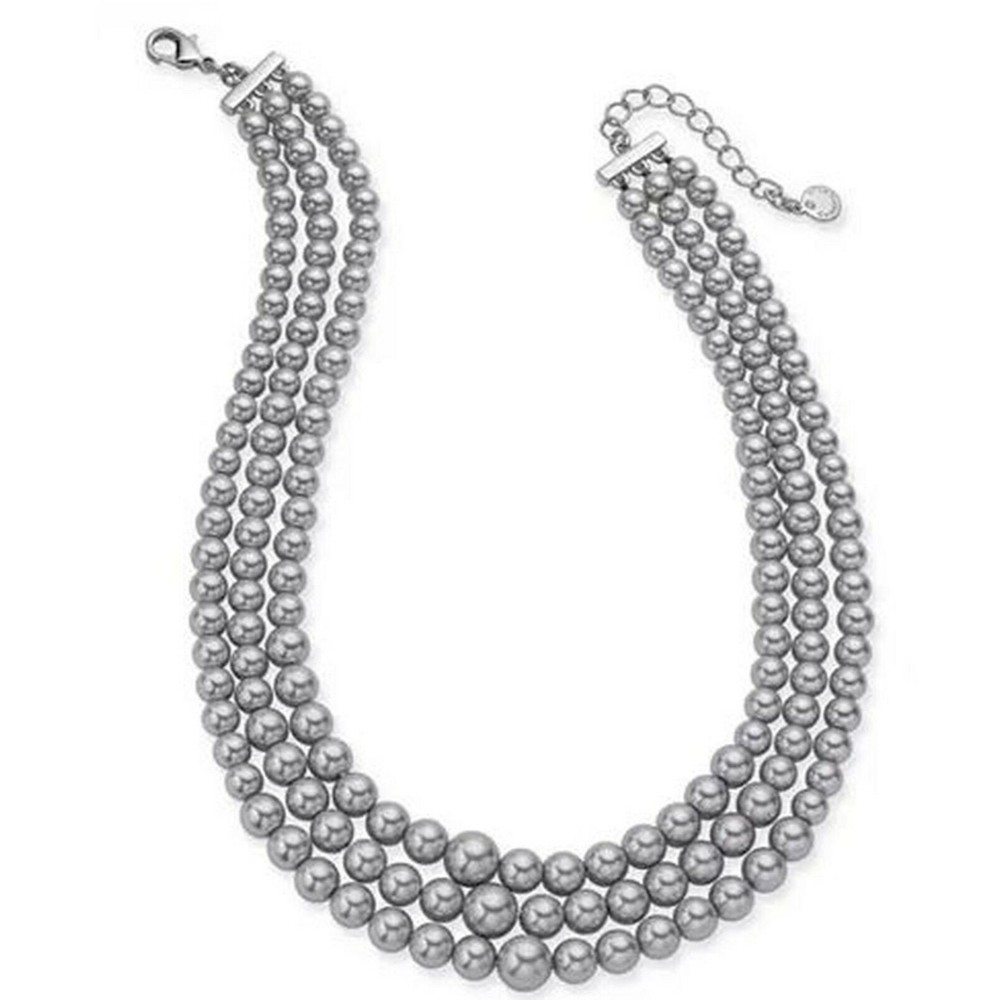 Charter Club NEW Silver-Tone Imitation Pearl Triple Row Choker Necklace Grey NWT